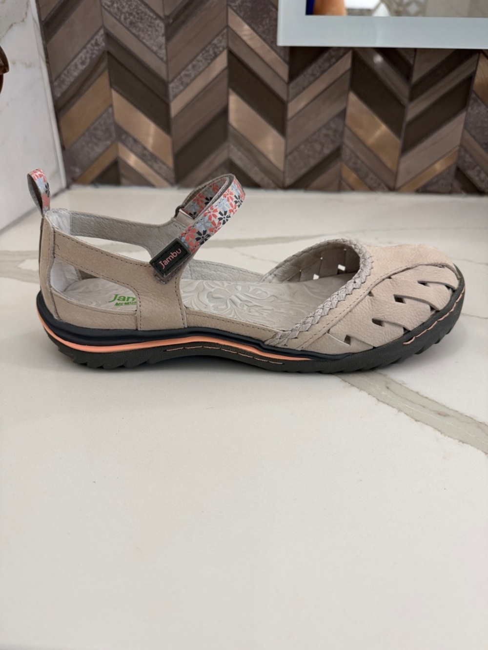 Jambu Women’s Beige Open-Toe Casual Sandal with Floral Ankle Strap